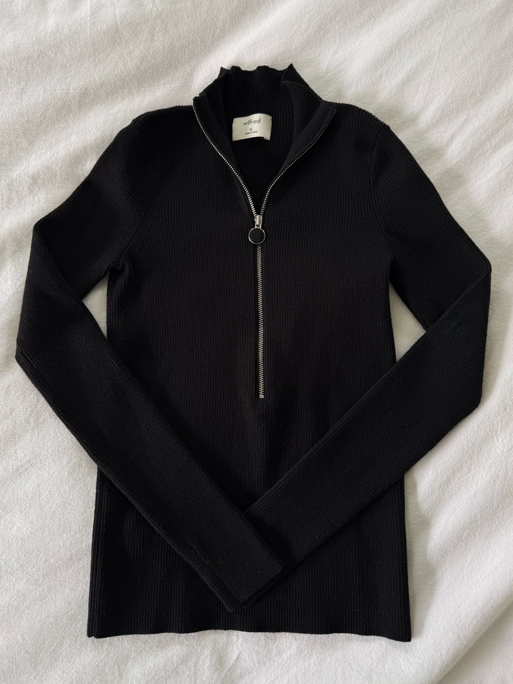 Wilfred Black Ribbed Half-Zip Pullover Size XS